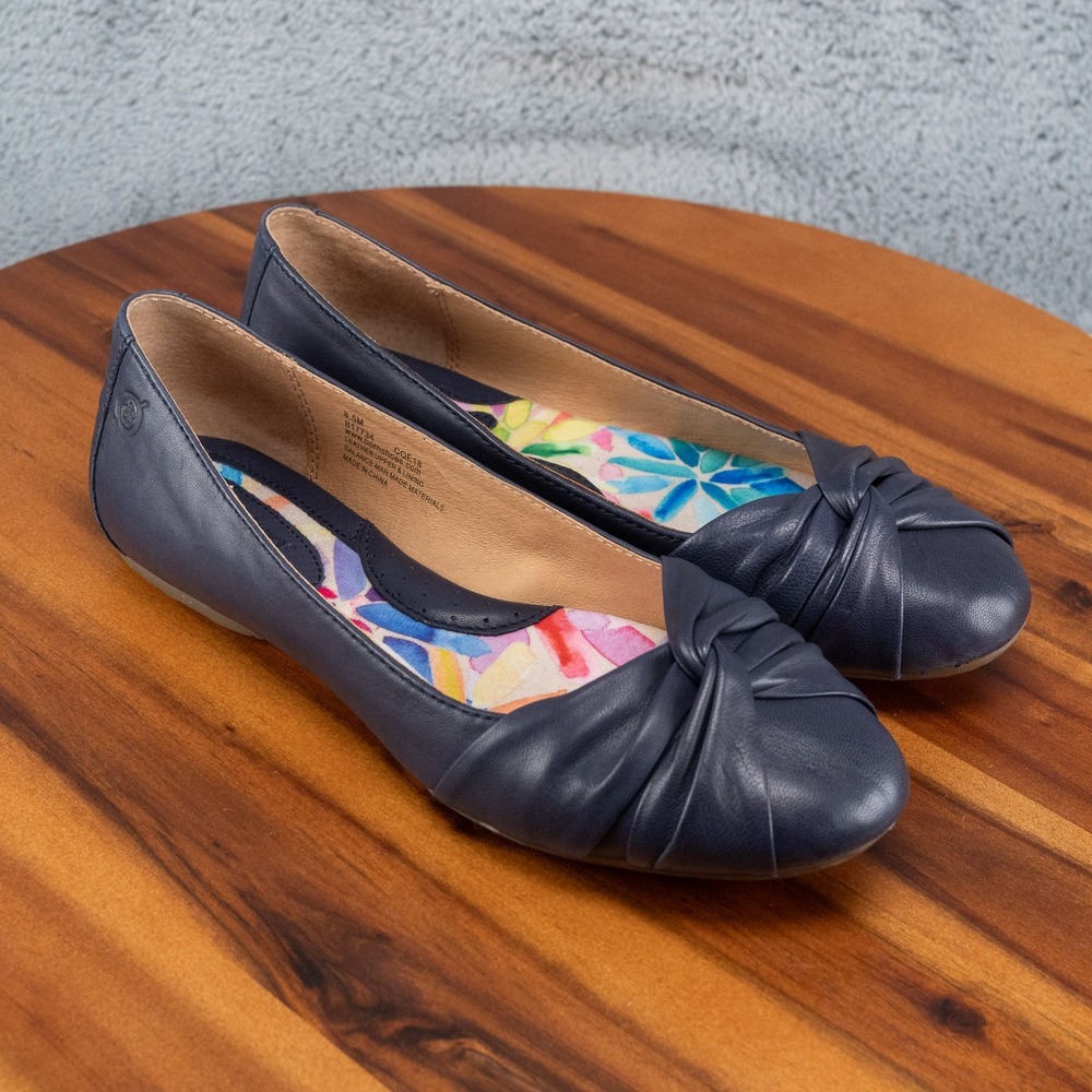 Born Women's Blue Leather Wrap Ballet Flats Shoe B17734 Sz 8.5 M Slip On